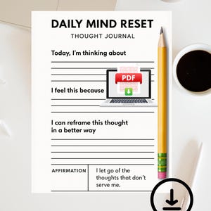 Daily Mind Reset PDF – Printable Thought Journal Page for Mental Clarity & Reflection | A4 Self Help Worksheet | Instant Download