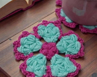 Jasmine Stitch Crochet Coaster, Handmade Coffee Coaster, Textured Mug Coaster, Cotton Crochet Coaster, QR and Video Link, 6 Language