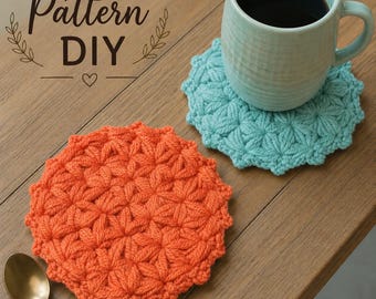 Jasmine Stitch Crochet Coaster, Handmade Crochet Coaster, Textured Mug Coaster, Cotton Coffee Coaster, 6 Language