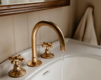 Unlacquered Brass Widespread Faucet: Antique Vanity Sink Mixer