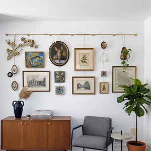 Kit para pendurar quadros em latão - Latão maciço sem laca - Exibição de arte de parede para galeria