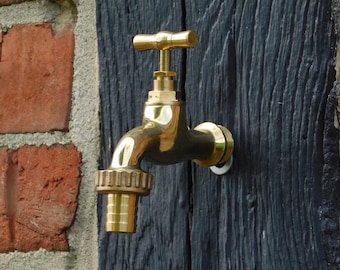 Outdoor Brass Faucet - Moroccan Garden Tap- Unlacquered Patio Spigot- Vintage Solid Brass