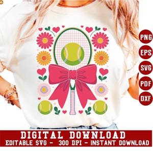 Tennis Girl Coquette Bow Design: PNG SVG Clipart (Digital Download