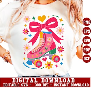 Coquette Roller Skate PNG SVG | Retro Y2K Girl Skating Design | Groovy Skate Sublimation | Pink Bow Skater Clipart | Digital Download PNG