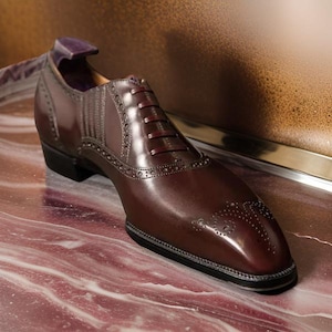 Brown Leather Cuenca Brogue Slip On Oxford Shoes