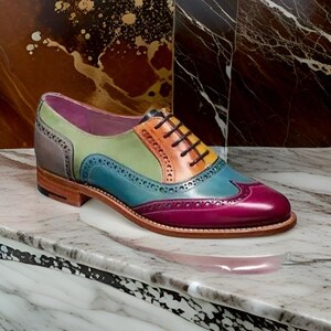 Handmade Men Wingtip Brogue Multi Colors Party Shoes, Mens Classic Dress Shoes