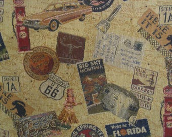 Vintage Route 66 Tapestry Fabric: Airstream Travel Trailer Print