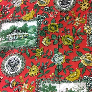 Williamsburg//Colonial America, Vintage 1960&#39;s Fabric - USA Seal, E Pluribus Unum Motifs//President&#39;s Estates//Blue, Gold, White//Red Grnd