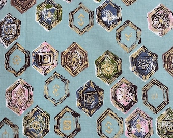 Vintage Geometric Cotton Fabric: 1960s Desley Design - Pink, Aqua, Olive
