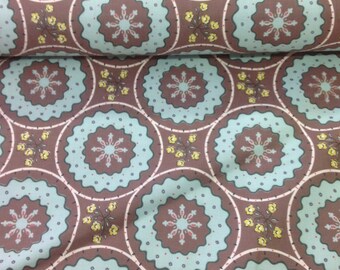 1940s Cotton Chintz Fabric: Aqua Geometric Floral Print
