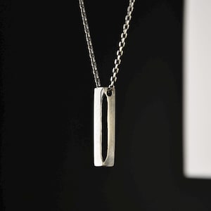 Men&#39;s Bar Necklace with perforated pendant- Oxidized Sterling Silver - Handmade Geometric Jewelry Gift for Him or Her - Birthday Gift