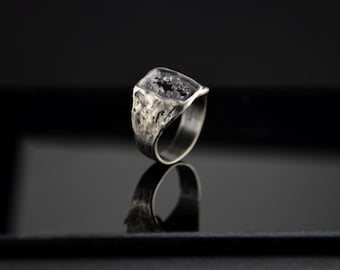 Oxidized Sterling Silver Statement Ring: Handmade Textured Jewelry
