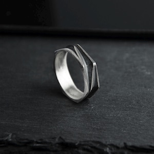 Geometric Minimalist Silver Ring for Men - Oxidized Wedding Band Sterling Silver Ring - Gift Jewelry for Him or Her - Birthday Gift