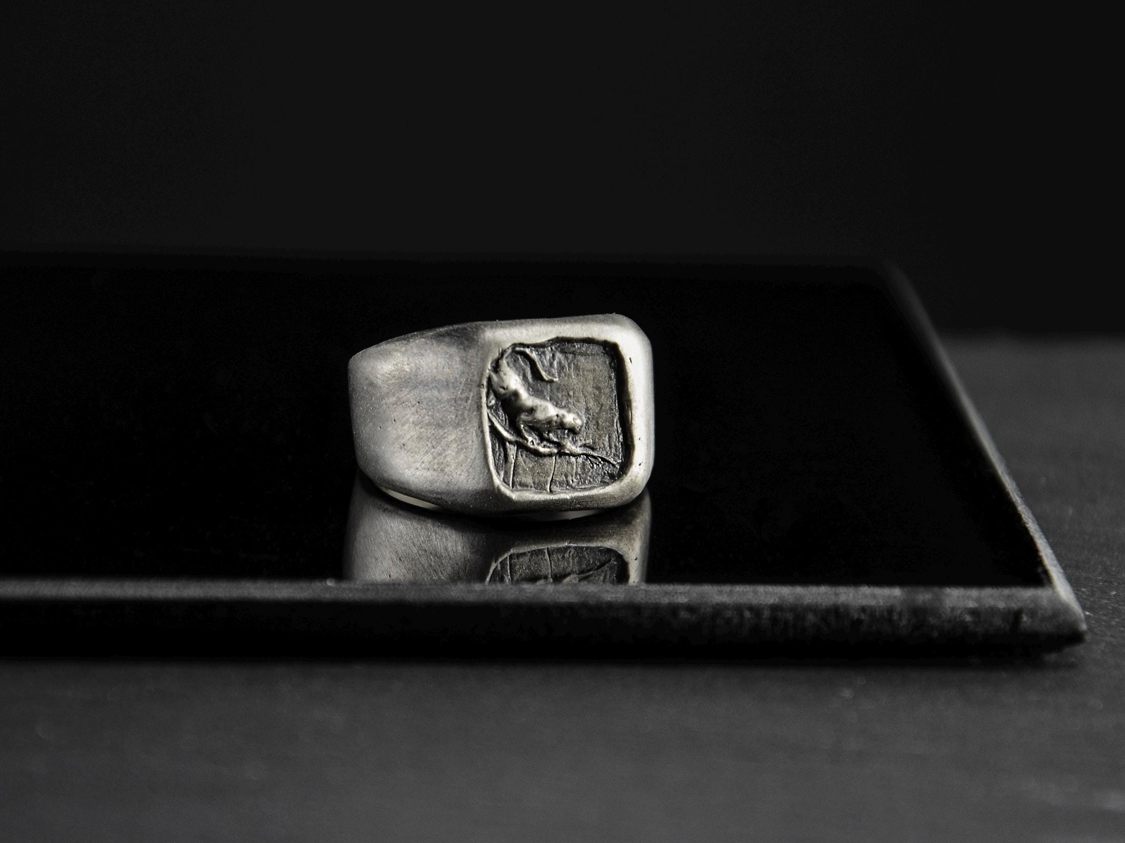 Bague Homme Panthère/jaguar En Argent 925 Oxydé - Style Motard, Fait Main