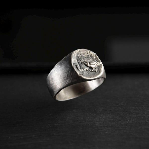 Handmade Oxidized Sterling Silver Bird Signet Ring – Nature Jewelry