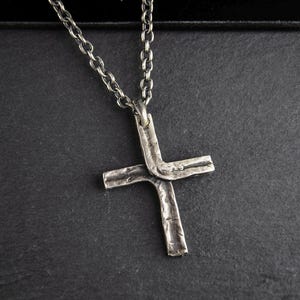Brutalist Silver Cross Necklace - Cross Necklace Men Oxidized Silver - Handmade Easter Christian Necklace - Gift for Him - Birthday Gift