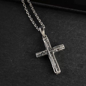 Mens Necklace Rustic Silver Cross Pendant - Oxidized Sterling Silver - Handmade Christian Necklace - Gift for Him - Birthday Gift