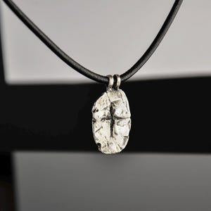 Rustic Silver Cross Pendant Necklace - Oxidized Silver Jewelry - Handmade Christian Jewelry - Gift for Him - Birthday Gift - Easter Gift