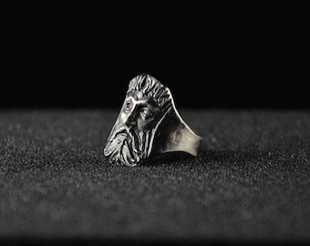 Handmade Oxidized Sterling Silver Poseidon Ring: Greek Mythology Jewelry