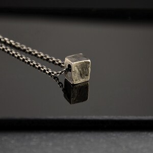 Rustic Oxidized Sterling Silver Cube Pendant Necklace – Handmade Geometric Charm, Minimalist Jewelry, Gift for Him & Her, Birthday Gift