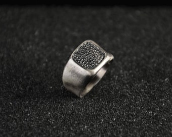 Handmade Oxidized Sterling Silver Ring: Textured Minimalist Statement Jewelry