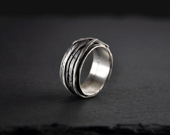 Handmade Oxidized Sterling Silver Ring: Rustic Brutalist Jewelry