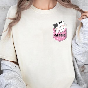 Custom Cat Name Pocket Shirt, Personalized Pocket Shirt, Pet in Pocket cute Shirts, Cat Lover Shirt , Pocket Gift Shirt, Gift for Her