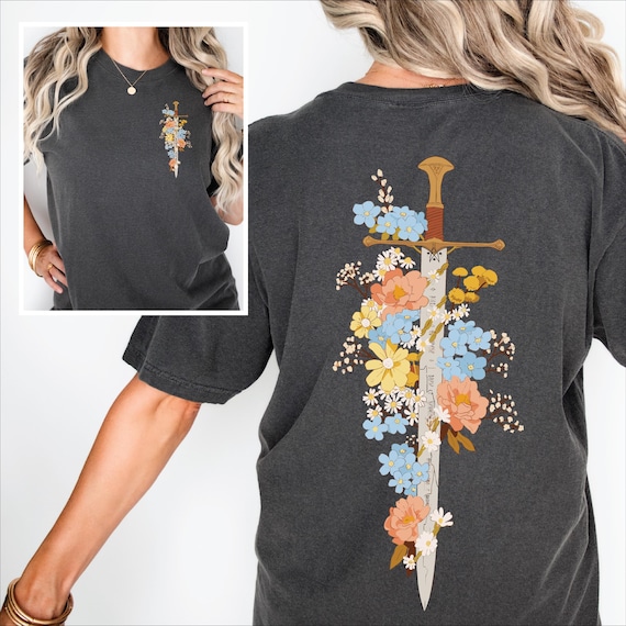Floral Sword Comfort Colors Shirt Front Back Print Cottagecore Wildflower Graphic Tee Women