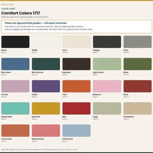 Comfort Colors 1717 unisex t-shirt size chart. Vintage oversized garment-dyed cotton tee measurements, relaxed fit S to 3XL. Check size before ordering this gift shirt.