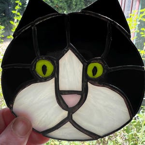 Tuxedo cat stained glass sun catcher