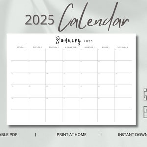 2025 Minimalist Calendar: Monthly Landscape Planner (PDF)