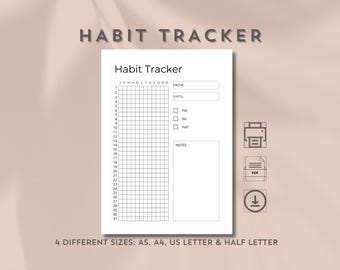 Suivi des habitudes mensuelles imprimable : formats A4/A5/Lettre (téléchargement instantané)