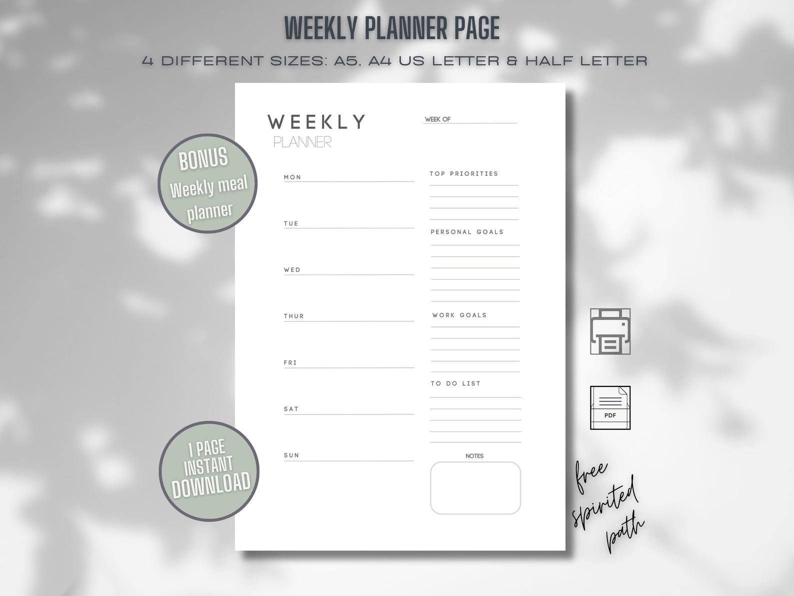 Weekly Planner Printable: Minimalist Task List, A4 A5 Letter Sizes ...