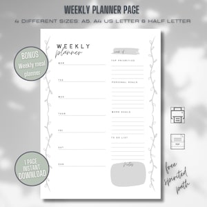 Boho Weekly Planner Printable: Task List PDF (Digital Download)