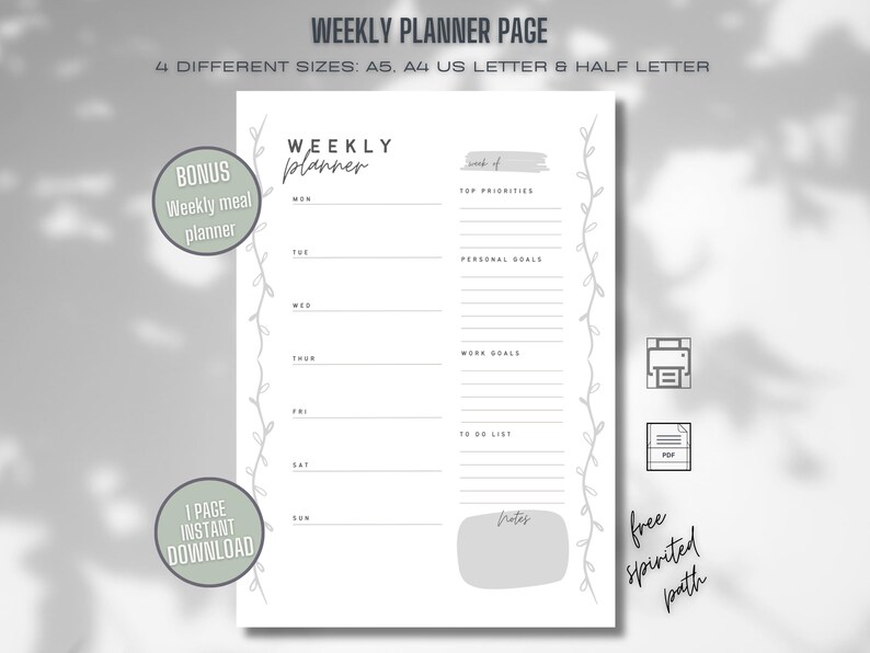 Weekly Planner Printable | Printable Weekly Task List PDF | A5, Half ...