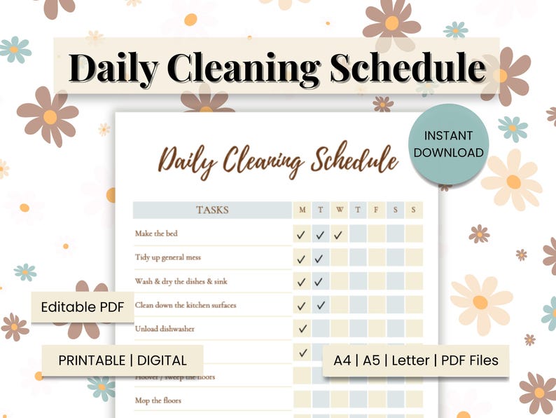 Editable Cleaning Schedule | Colorful Printable & Fillable PDF | Daily ...