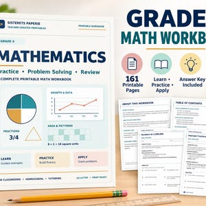 4th Grade Math Worksheets | 161-Page Math Workbook with Answer Key | Fractions, Multiplication, Division, Geometry | Printable PDF