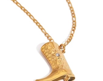 18k Gold Cowboy Boot Necklace: Stainless Steel Western Jewelry