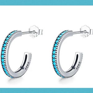 Small Turquoise Hoop Earrings, Sterling Silver Blue Turquoise hoop earrings, Hoop Earrings, Small hoops, Turquoise Earrings, Personalised Gi