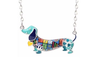 Dachshund Necklace: Enamel Sausage Dog Pendant, Animal Lover Gift