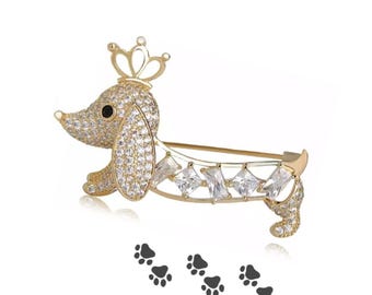 Rhinestone Dachshund Brooch, Sausage Dog Lovers Gifts