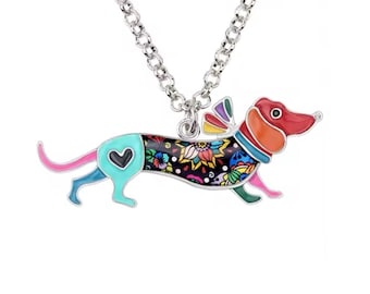 Personalized Dachshund Necklace: Enamel Sausage Dog Pendant, Stainless Steel