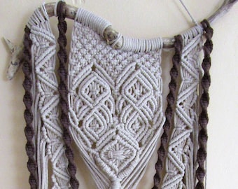 Makrama ścienna 'Etno' - dekoracja ścienna Boho - brązowy i beżowy sznurek bawełniany