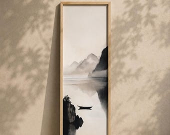 Long Narrow Vertical  Wall Art for Apartment Decor |  Digital Tall Japandi Wall Art | Wabi Sabi Panoramic Landscape