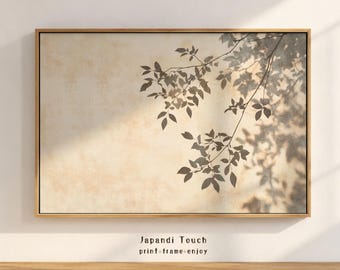 Minimalist Birch Tree Shadow Print | Japandi Digital Wall Art in Earth Tones for Apartment or Office Decor
