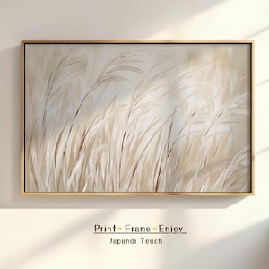 Arte Japandi Digital | Lámina Minimalista de Pastos Silvestres en Beige, Estilo Wabi Sabi para Dormitorio o Decoración Rústica