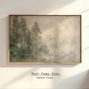 Japandi Forest Wall Art | Wabi Sabi Art for Above Bed or Couch | Neutral Tones Digital Painting for Japandi Apartment Wall Decor