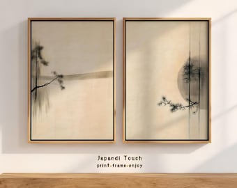 Set of 2 Minimalist Tree Branch Prints | Japandi Digital Wall Art | Nature Inspired Japanese Decor | Neutral Tones Printable Art