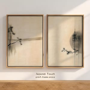 Set of 2 Minimalist Tree Branch Prints | Japandi Digital Wall Art | Nature Inspired Japanese Decor | Neutral Tones Printable Art