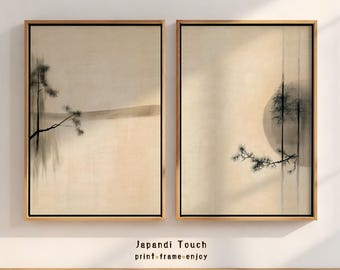 Set of 2 Minimalist Tree Branch Prints | Japandi Digital Wall Art | Nature Inspired Japanese Decor | Neutral Tones Printable Art